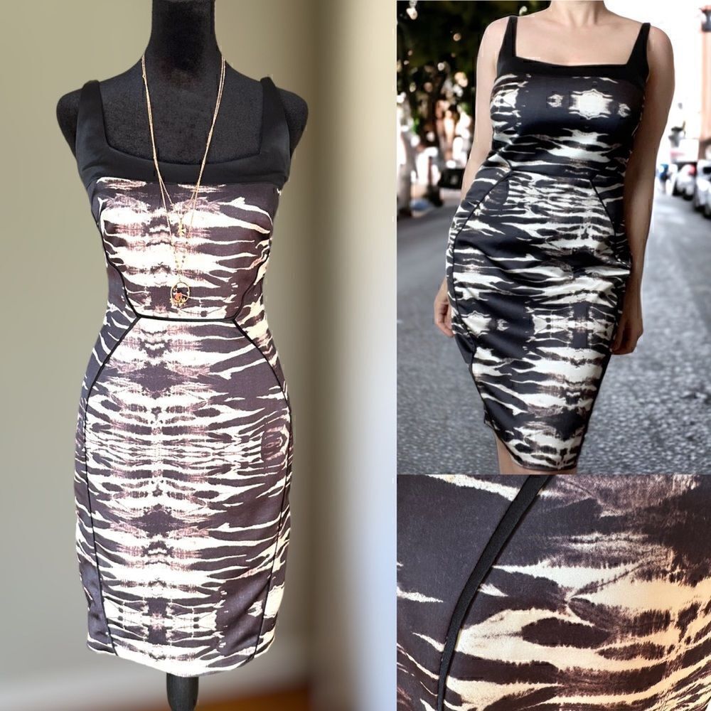 JAYGODFREY Zebra Animal Print Square Neck Dress Size 4